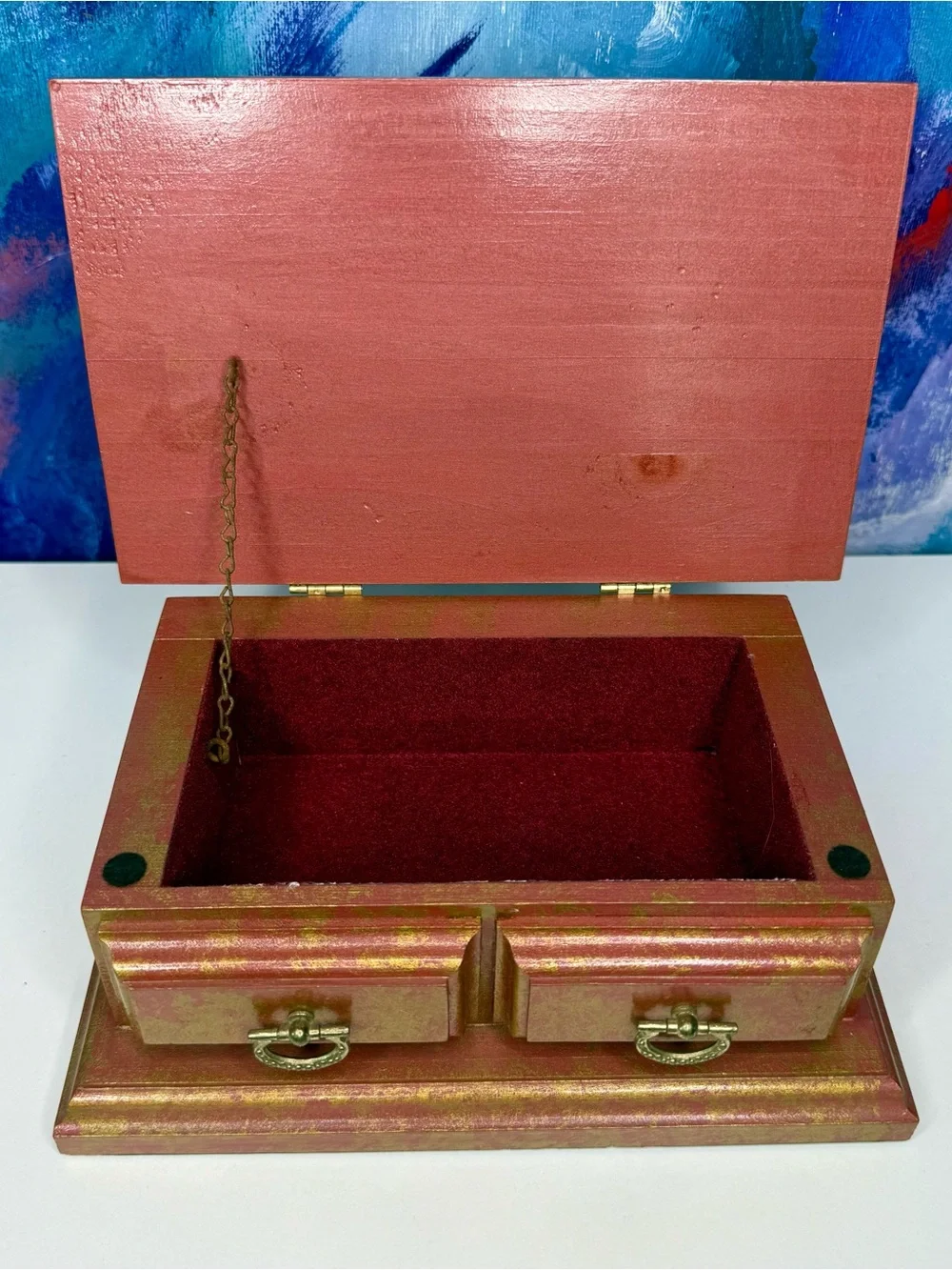 Wood Jewelry Box Marked Handcrafted at the Maine State Prison Trinket Box Red